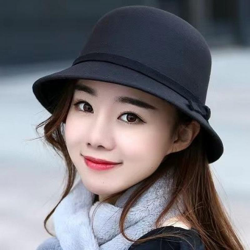 Autumn and winter hat women's fashion British big-brimmed top hat warm woolen hat spring and autumn basin hat outdoor retro felt hat