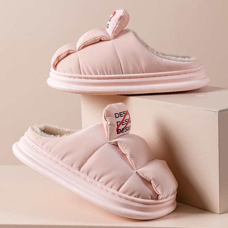 Surface Waterproof EVA Sole Cotton Slippers Women's Winter Home Indoor Couple Thick-soled Non-slip Fluffy Warm Cotton Shoes