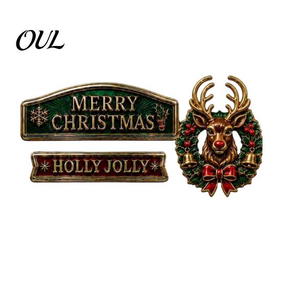 Festive Winter Car Styling 3Pcs Christmas Emblem Metal Badge, Santa Reindeer Snowman Gift for Enthusiasts Decorative Badge SUV Truck, Auto Exterior