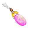 Pink Triplet Fire Opal, Citrine 925 Sterling Silver Jewelry Pendant 2.8"  AH-3242