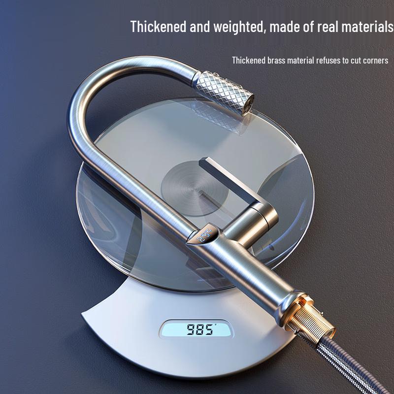 Brass Pull-Out Kitchen Faucet with Digital Display