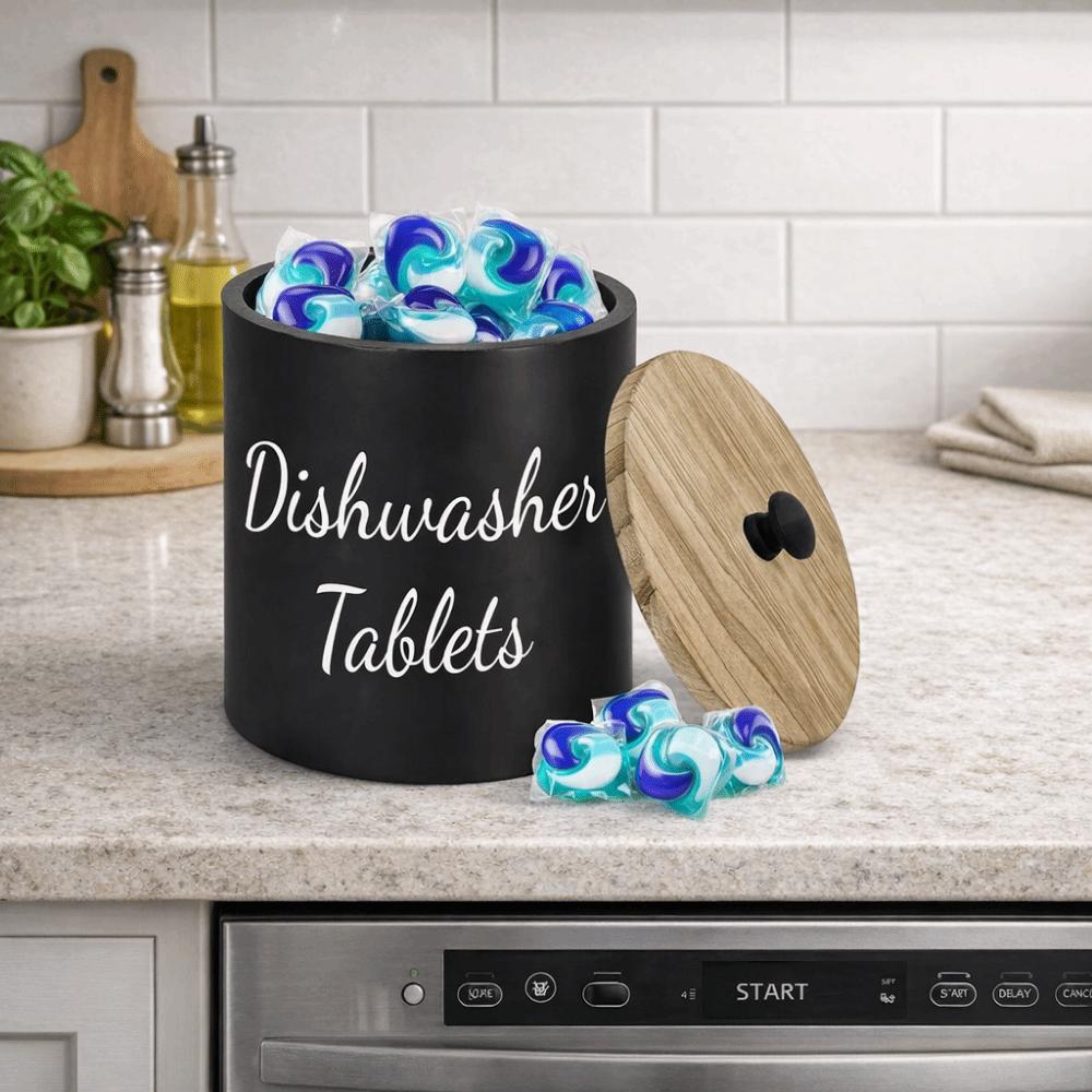 Wide Opening Dishwasher Pod Container Round Kitchen Storage Box Laundry Pods Container Apartment