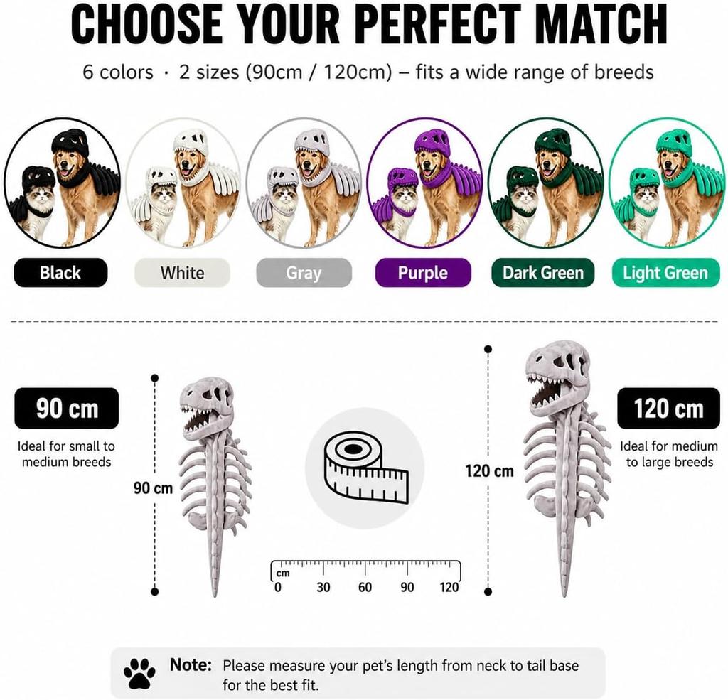 Pet dinosaur skeleton-shaped clothing, soft plush material, 3D three-dimensional tailoring, suitable for cat and dog dress-up clothing