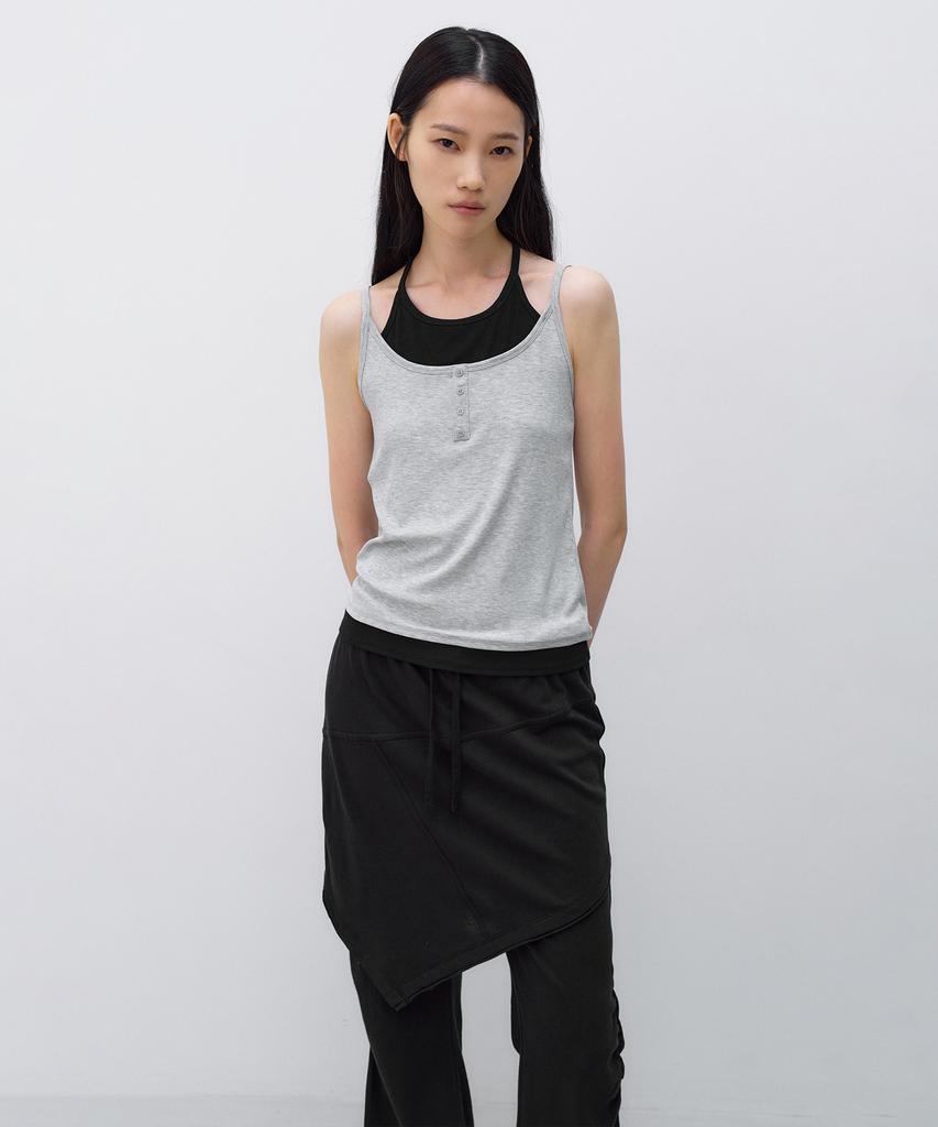 INSILENCE WOMEN Layered Henley Neck Sleeveless Melange Grey