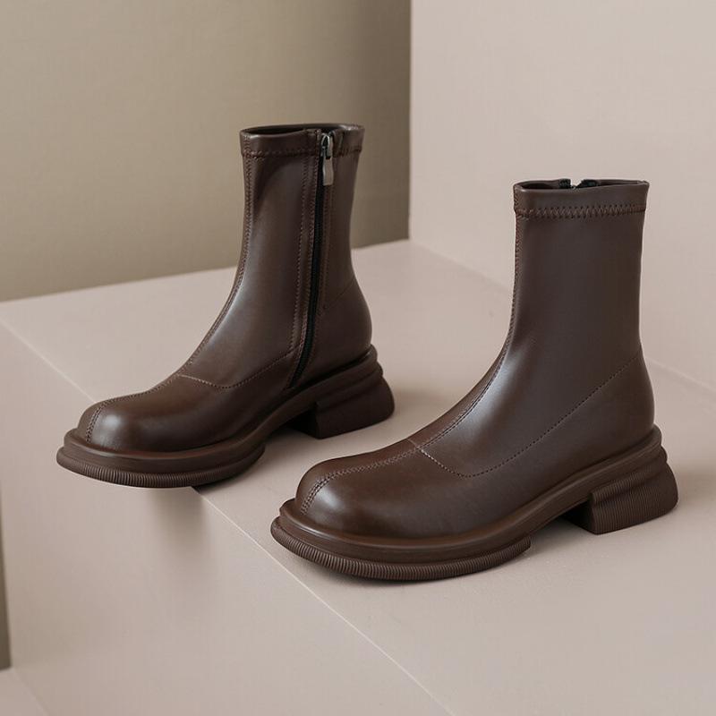 Осенне-зимние женские ботинки Мартин на толстой подошве, нескользящие, больших размеров, с боковой молнией, на низком каблуке, удобные, новая корейская версия, средние