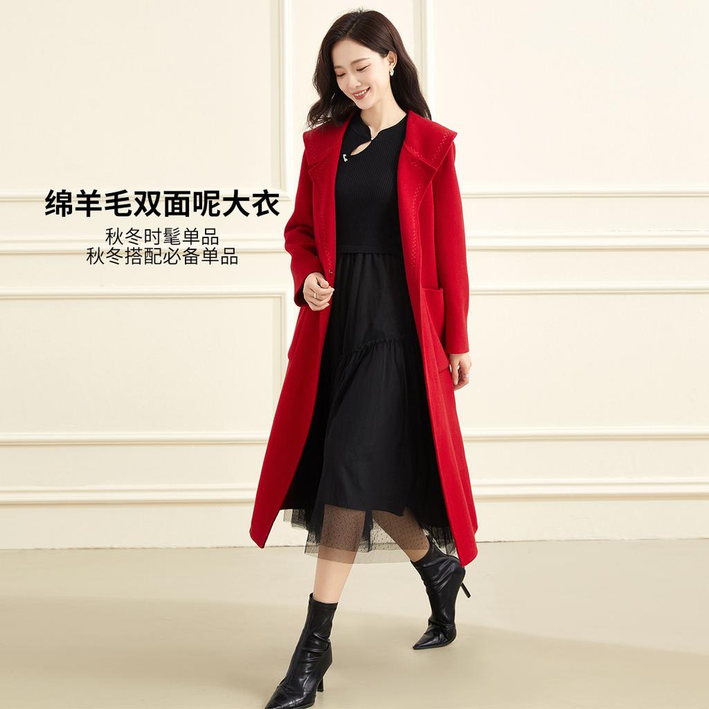 [Sheep Wool] Autumn/Winter Collar Double sided Knitted Long Women's Sweater Coat