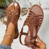 European and American Foreign Trade Large Size Flat-bottom Buckle Open-toed Sandals Women's Retro Style Cross Belt Light Beach Cool Slippers