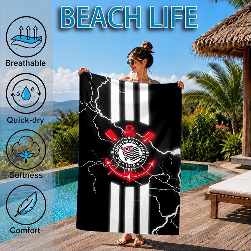 Sport Club Football Crest Printed Microfiber Beach Towel, Soft And Absorbent, Quick-Dry, Ideal for Summer Travel, Beach Essential, Swimming Pool