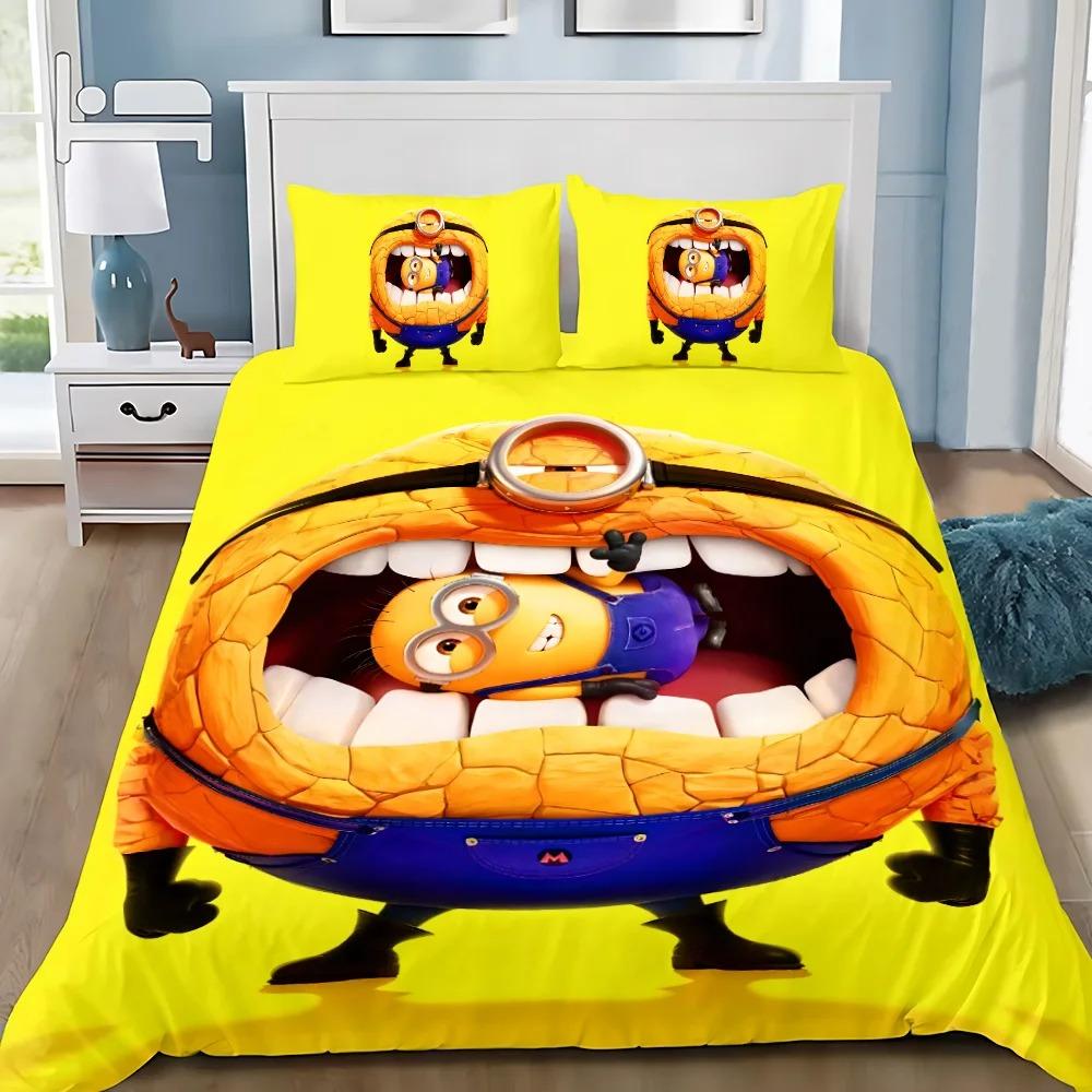 Fashion 3D Cartoon Movie M-Minions Duvet Cover Pillowcases Bedding Set, for Adult Girl Boy Bedroom DecorationGift,Birthday Gift