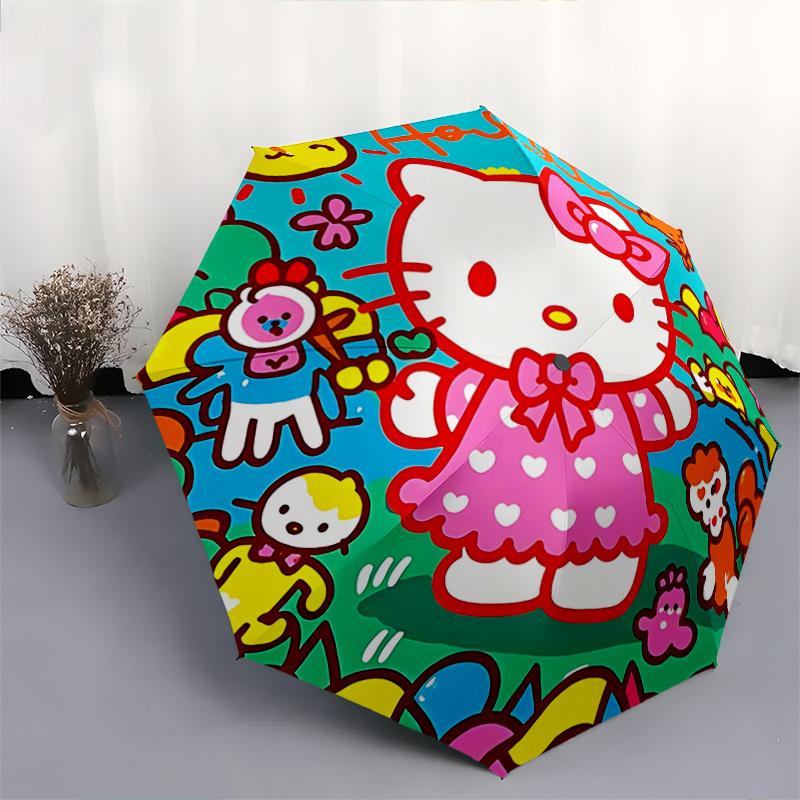 1pc Hello Kitty Automatic Opening/Closing Umbrella with Foldable Design, 8-Bone Iron Frame Outdoor Umbrella, Ideal Gift for Fans, Travelers, Everyday