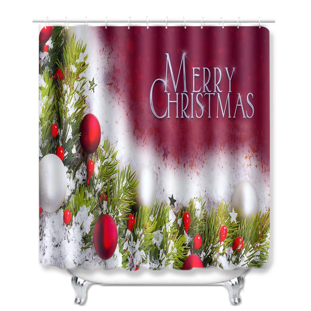 Christmas Bathroom Non-Slip Door Mat, Shower Curtain Floor Mat Combination Four-Piece Toilet Absorbent Carpet