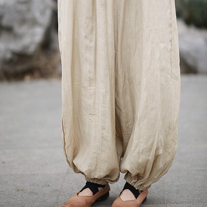 Johnature Women Vintage Bloomers Pants Solid Color Elastic Waist Trousers Summer Loose Casual Female Pants