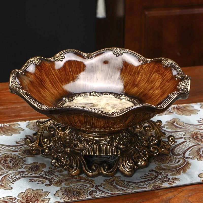 Классическая резная фруктовница Элегантный декор для гостиной Креативное украшение для чайного столика Ретро тарелка для сухофруктов Декоративный поднос