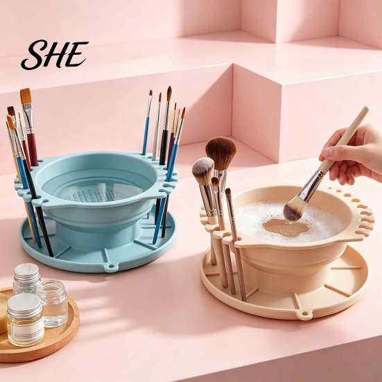 Silicone Painting Brush Rinser Paint Cleaner Cup, with Texture, Foldable Compact Washer Cleaner, for Watercolor And Makeup Art