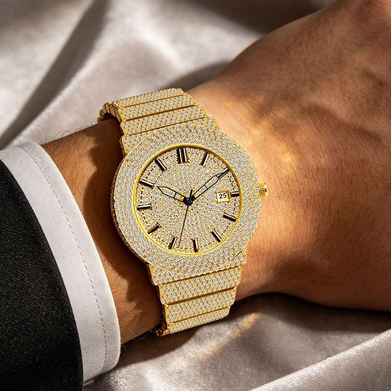 Bling Diamond Wrist Watches for Ladies Sparkling Full Crystal Quartz Watch Date Waterproof Fashion Dress Watch for Man