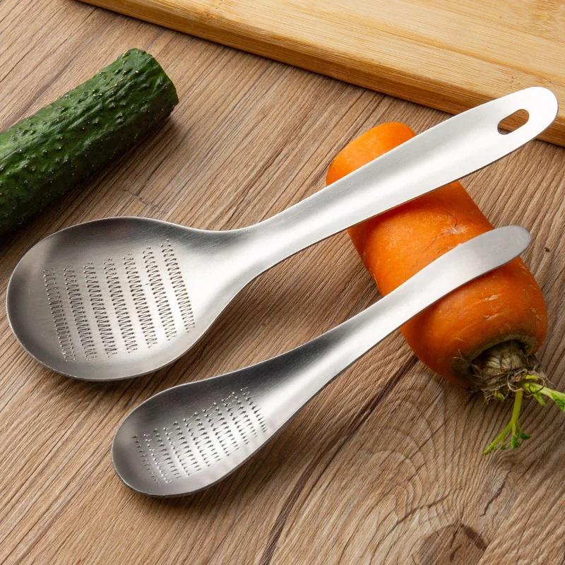 New! Hot Selling High Quality For Kitchen Stainless Steel Garlic Ginger Fruits Root Vegetable Grater Grinder Spoon