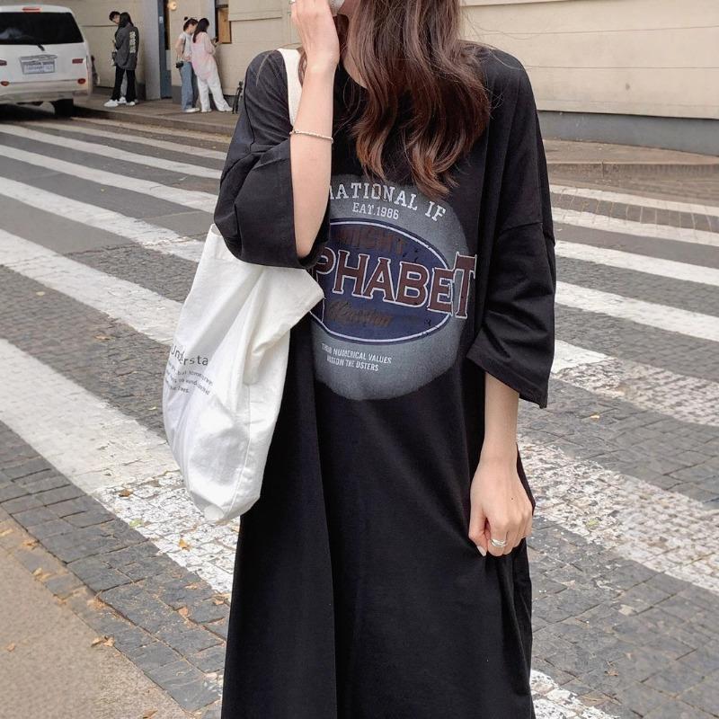 Женское летнее платье-футболка с коротким рукавом, модное повседневное платье выше колена плюс длинное платье