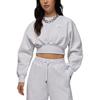 Укороченная толстовка с длинным рукавом и логотипом, женские топы, светло-серый цвет FV7153-051