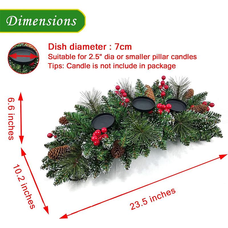 1 шт. Рождественский подсвечник, настольный центральный элемент, поднос для свечей, праздничный, с 3 подставками для столбовых свечей, рождественские искусственные сосновые шишки, классический