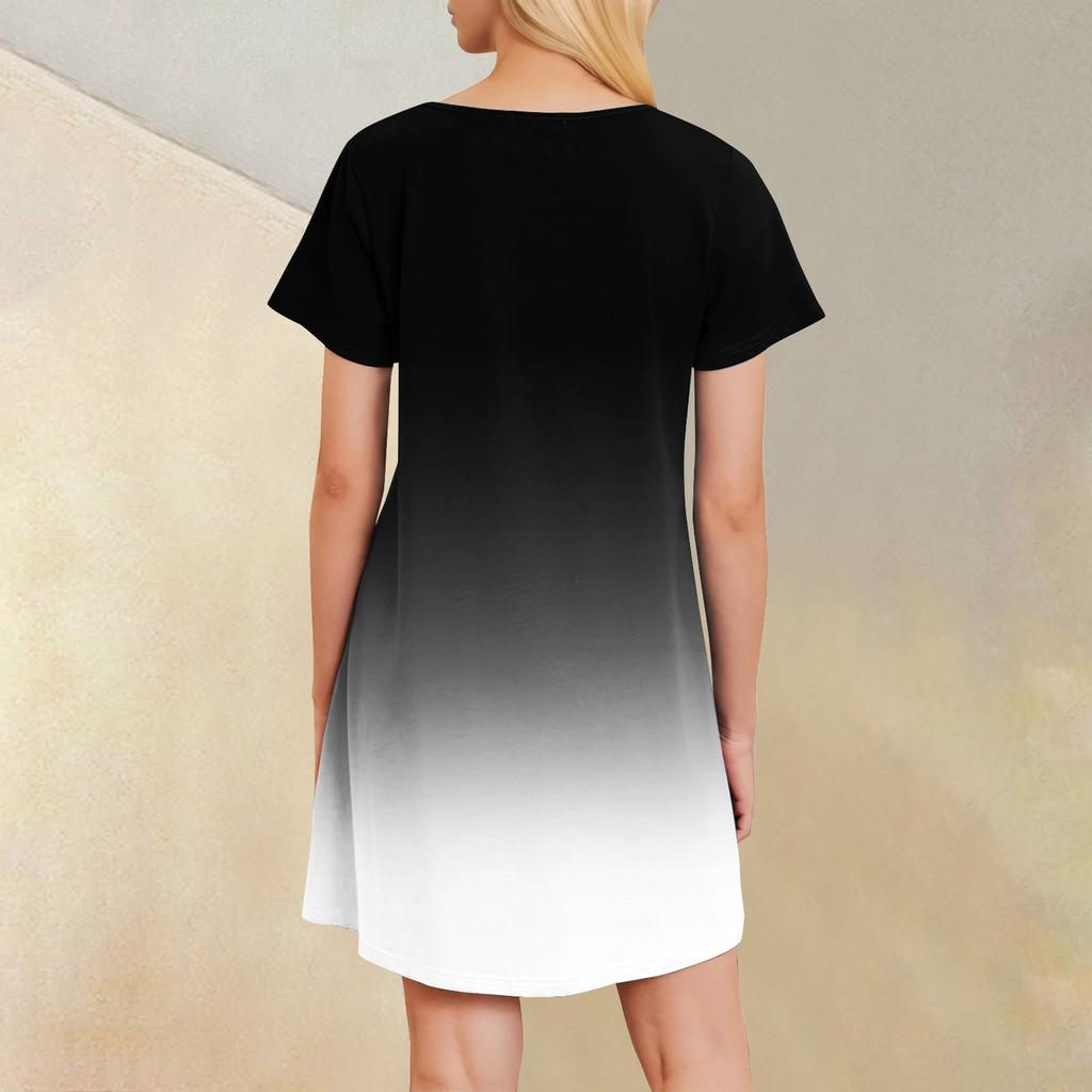 Womens Summer Dresses Short Sleeve Linen Casual T-Shirt Dresses Swing Beach Midi Dress Sundresses With Pockets