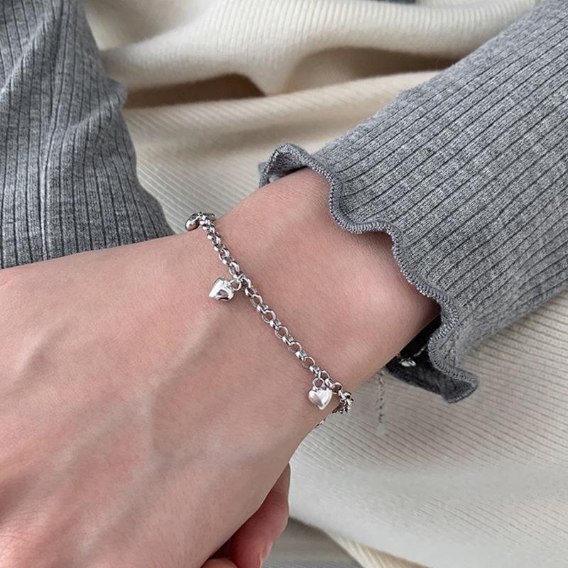 Серебряный браслет S925 из серебра 925 пробы, комбинированный браслет с любовью, стильный дизайн, сложенный браслет с милым девчачьим сердечком