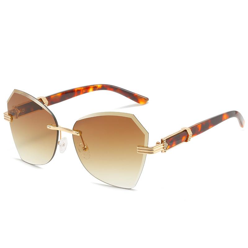Весенние безободковые женские солнцезащитные очки с отделкой, модные солнцезащитные очки, многоугольные очки женские