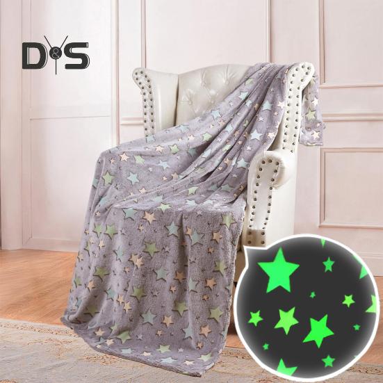 Double Sided Flannel Luminous Blanket Star Moon Dinosaur Graphics Glow-in-the-Dark Blanket Thermal Blanket for Kids Bed Stroller Car or Couch