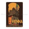 Vienna Vintage Travel Poster Vienna Cathedral and Lamp Post with Floral Foreground Metal Plaque Wall Pub Decor Tin Sign Poster