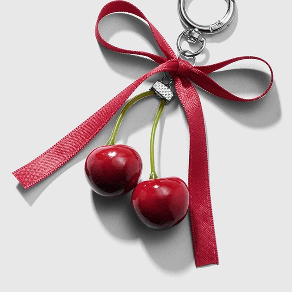 Phone Charms Cherry Pendant Keyring Ballet Style Pendant Ribbon Bow Keychain Couple Kids