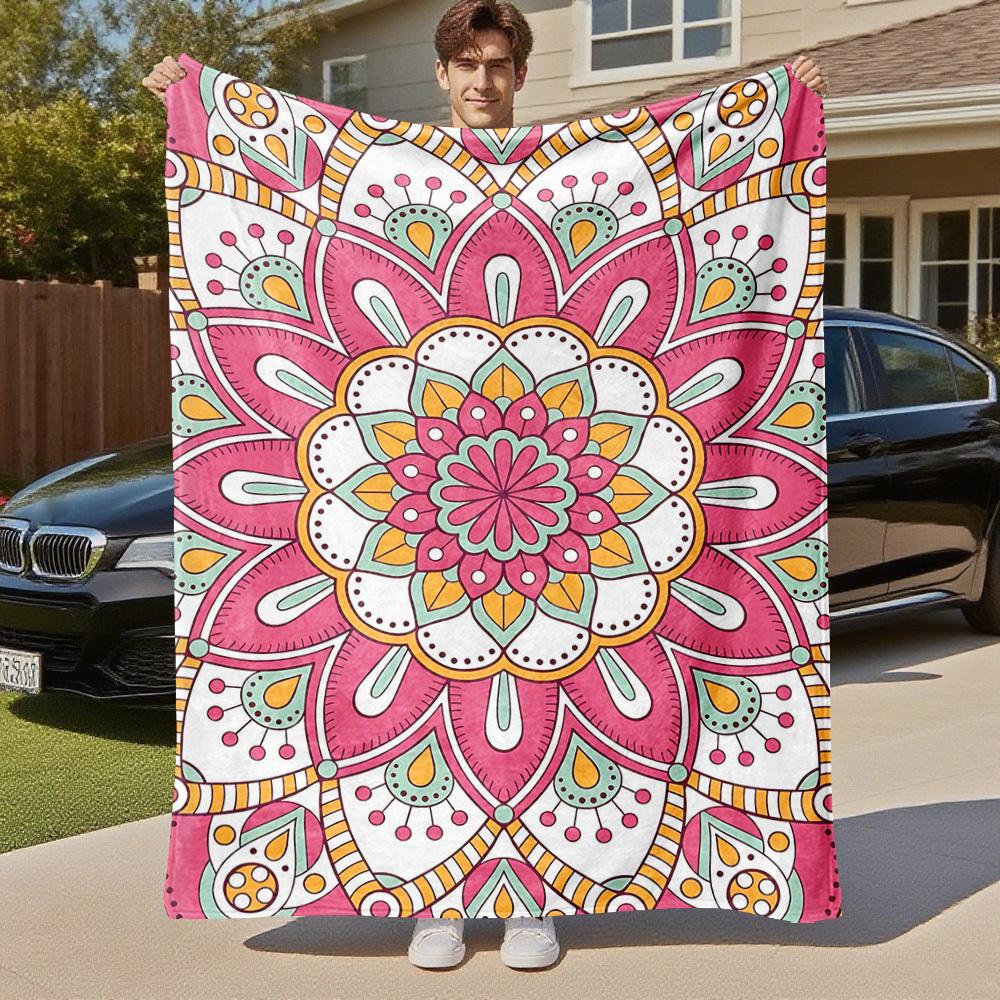 1pc Mandala Pattern Outdoor Flannel Blanket Soft Warm All-Season Throw for Sofa Bed Car Camping Office, Cozy Gift Idea1290S