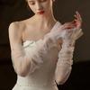 Белые Длинные Свадебные Перчатки Универсальные Складчатые Тюлевые Жемчужные Наручи Свадьба, Конкурс Красоты, Выпускной