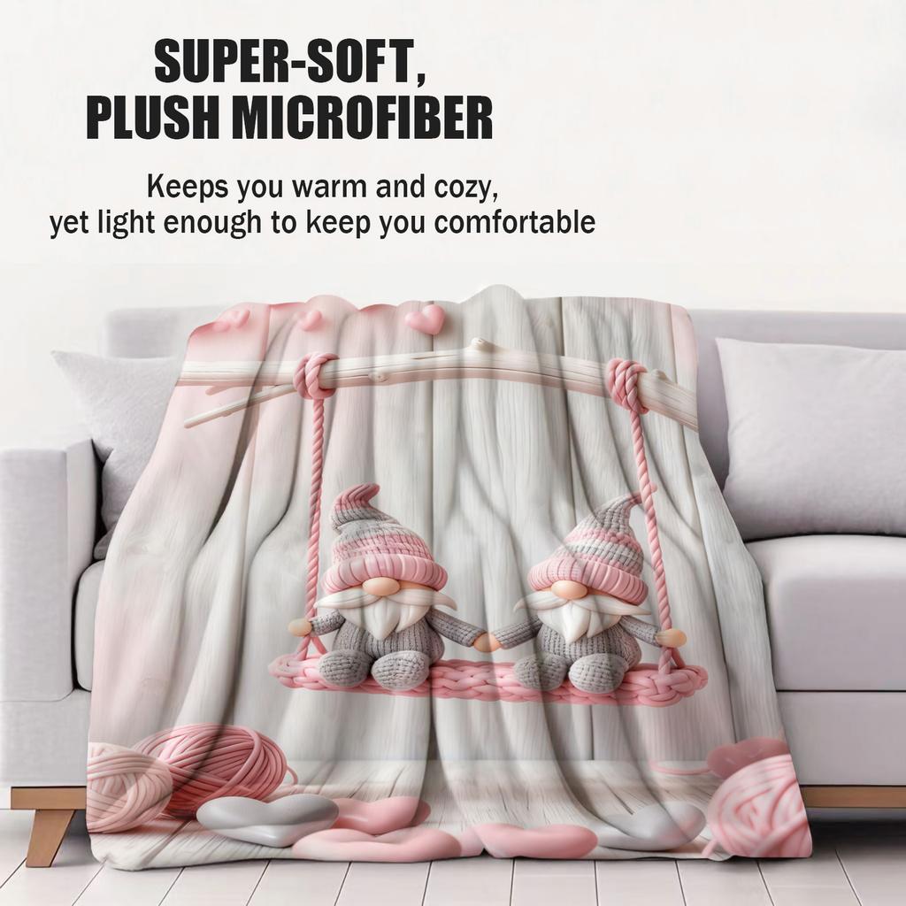 Pastel Gnome Couple Swing Throw Blanket Warm Throw Lightweight Cozy Flannel Cover for Living Room Christmas Valentine's Day Gift