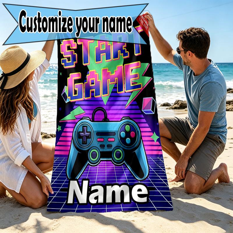 Custom Name Personalized Game on Print Beach Towel, for Trip Camping Beach Party Home Decor, Birthday Gift for Family & Friends