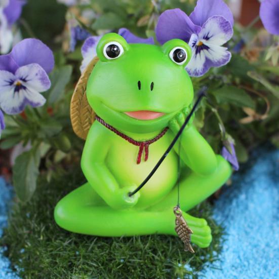 Фигурка лягушки-рыболова из смолы, садовый декор, статуэтка лягушки-кашпо, мини-скульптура лягушки для дома, наружного и внутреннего декора сада фей
