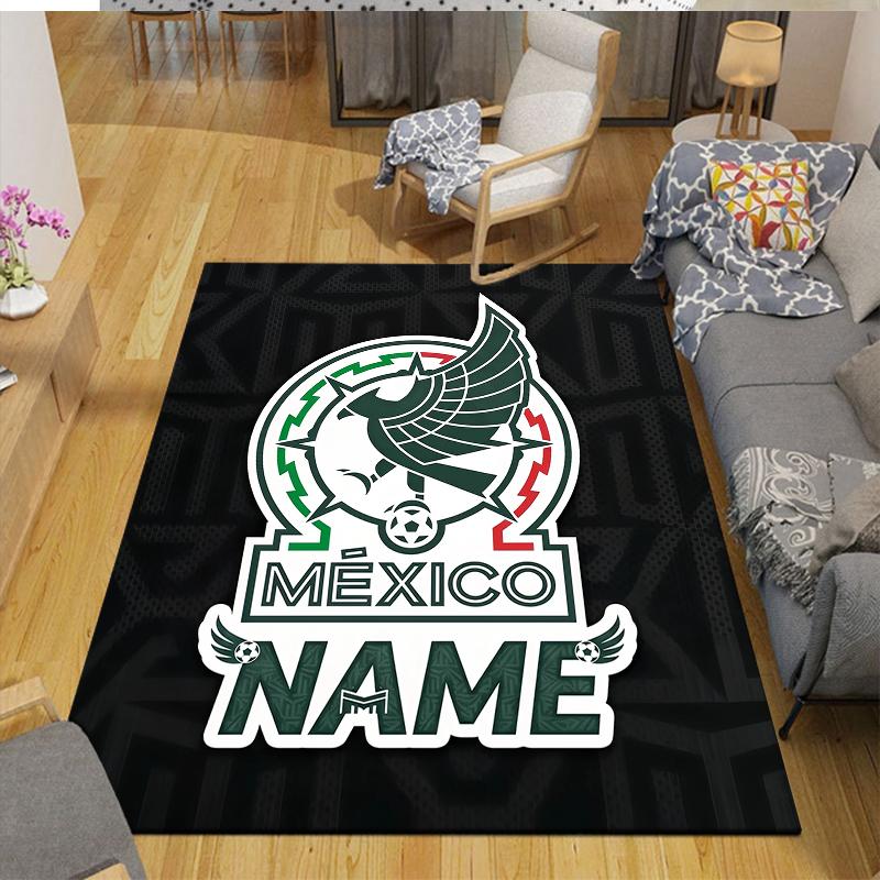 Custom Name,Mexico Home Sofa Decoration for Living Room & Bedroom, Non‑Slip Play Flannel Floor Mat for Game Room