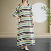 Осеннее литературное платье больших размеров в полоску с круглым вырезом и длинными рукавами для женщин Платья