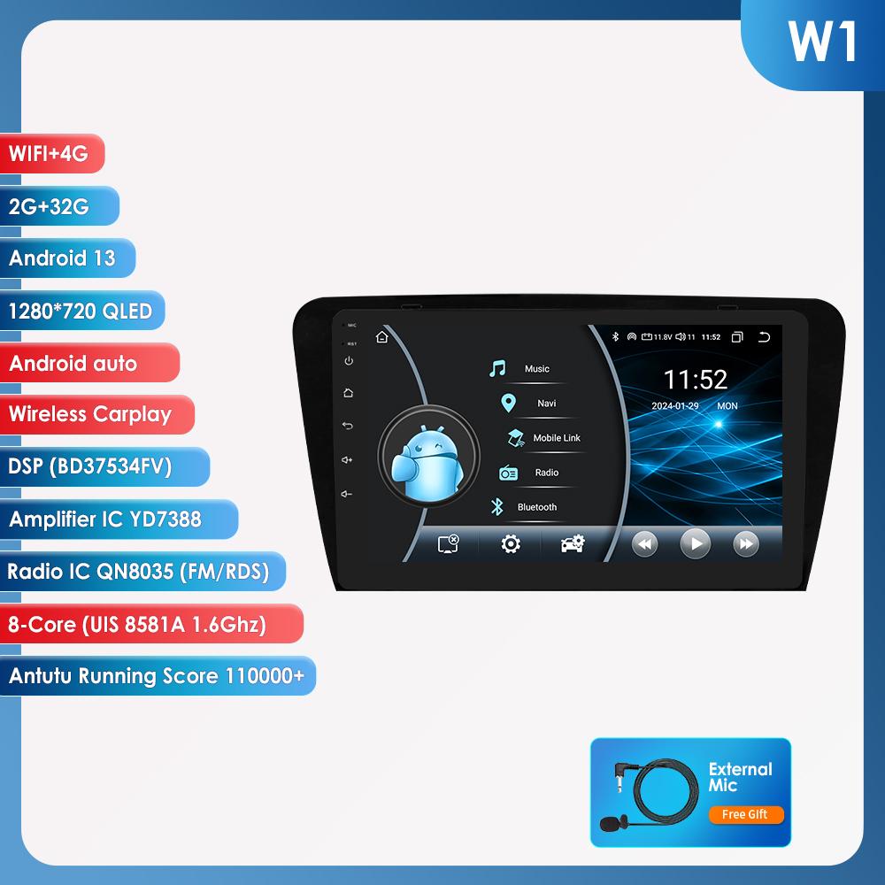 Android 13 Autoradio Carplay pour SKODA Octavia 3 2013-2018 lecteur multimédia GPS stéréo 7862 unité principale 2din autoradio écran FM