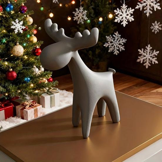 Reindeer Figurine 3D Printed Small Deer Statue Christmas Tabletop Ornament for TV Stand Shelf Wine Rack Cabinet Mantle Decoration