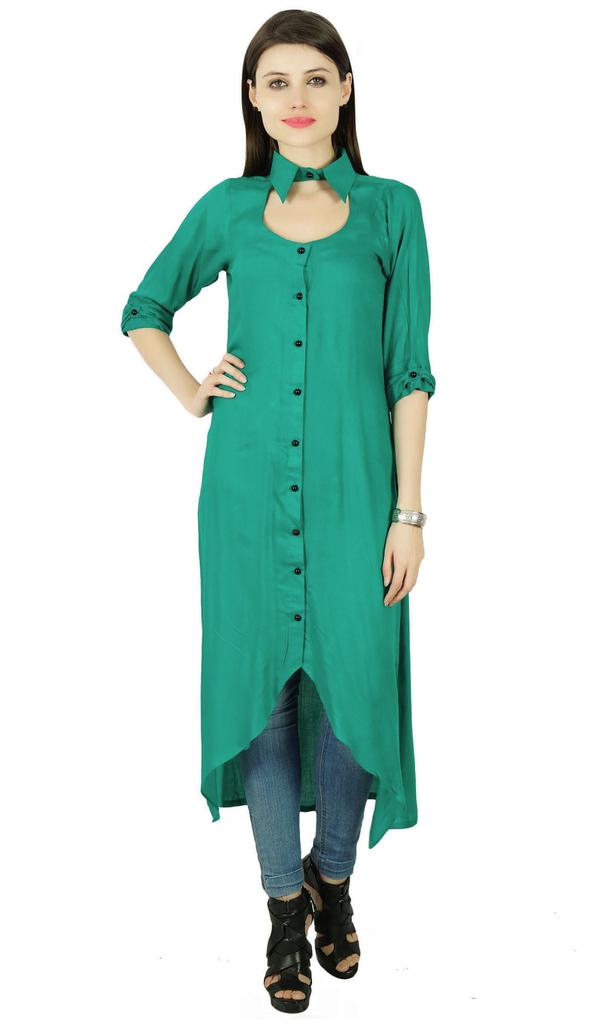 Bollywood Rayon 3 4 Sleeve Solid Kurti Women Ethnic Dress Tunic Top