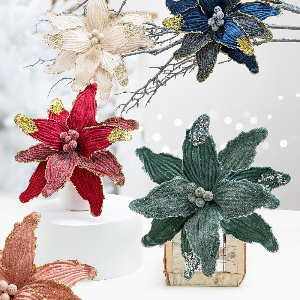 26cm Christmas Tree Wreath with Glitter Poinsettia Flower Decor Christmas Tree