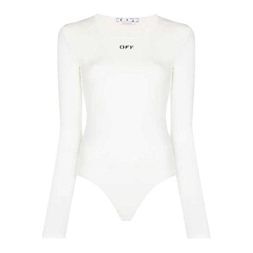 Off White Womens/Ladies Logo Ribbed Long-Sleeved Bodysuit