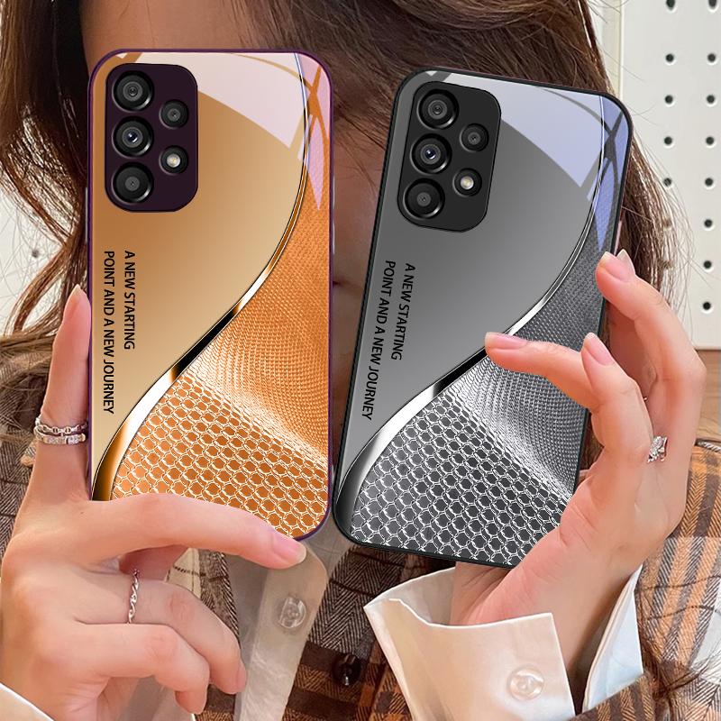 Чехол для телефона из закаленного стекла для Samsung Galaxy S10 4G S20 11E 30 S21 21Fe 22 Pro S23 Ultra 5G S8 S9 Сетчатая изогнутая текстура Оранжевый