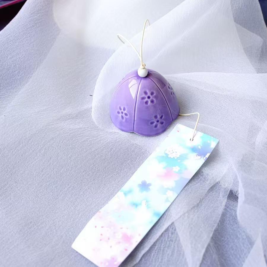 Подвесной колокольчик в японском стиле, тюльпан, керамический колокольчик, цветущая вишня, подвеска ручной работы, украшение для сада