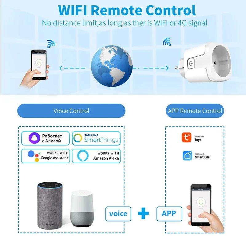 Tuya WiFi Smart Socket 16A Power Monitor Европейский стандарт Plug Timing App Remote Control Voice Control для Alexa Geogle Home