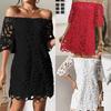 2024 European & American Cross-Border New Solid Color One-Shoulder Cutout Lace Dress for Women