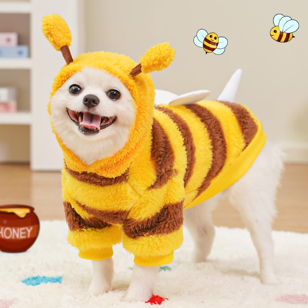 Pet Clothes Dog Cat Supplies Autumn and Winter Bee Transformation Teddy Bigbear French Door Fleece New Medium Dog