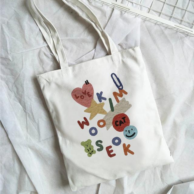 Женская сумка для покупок с рисунком сердца с милым принтом Kawaii сумка Harajuku Холст Сумка для покупок Сумка для девочек Сумочка One