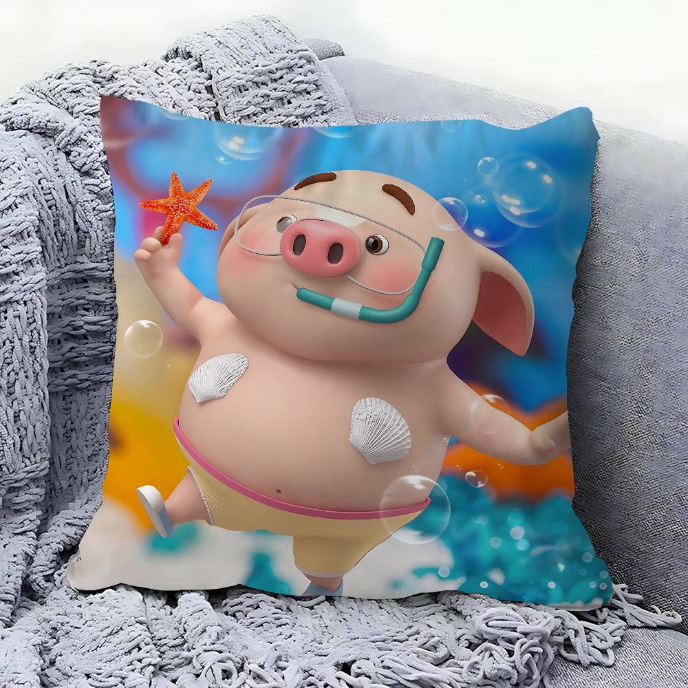 CUTE Pig Pillow Covers Cartoon Sofa Decorative Home Double-sided Printing Short Plush Cute Cushion Cover