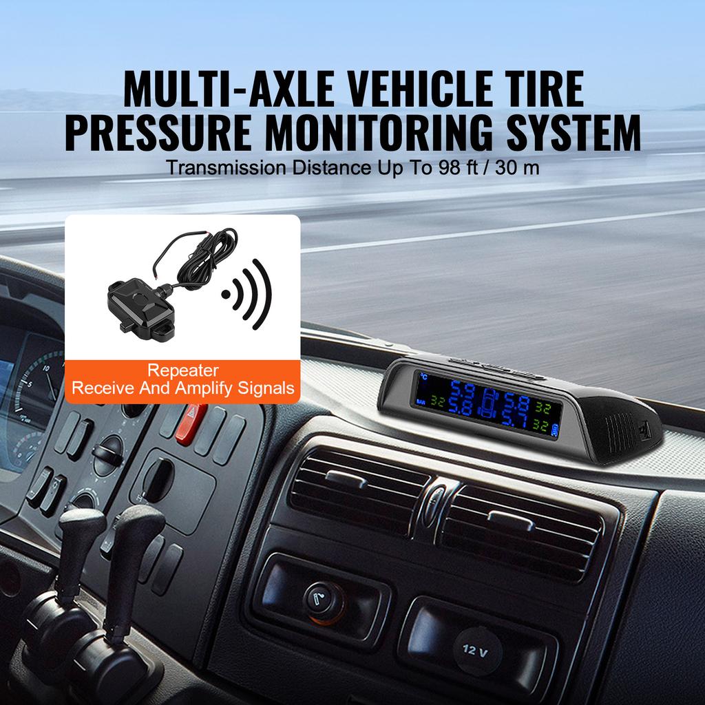 SucceBuy Universal Wireless RV Tire Pressure Monitoring System 0-199/7.3-116 PSI Trailer TPMS Car Alarm System Waterproof Sensor