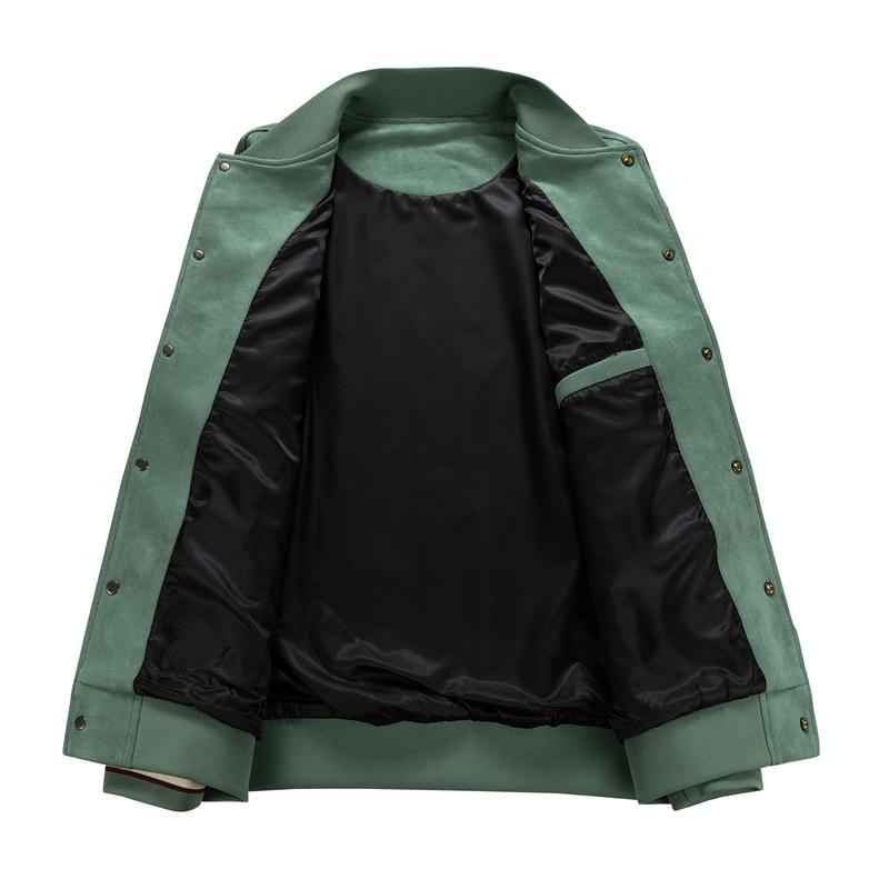 Embroidered Suede Men Spring Baseball Jacket Casual Harajuku Style Fashion Coat Outerwear for Daily Wear Streetwear